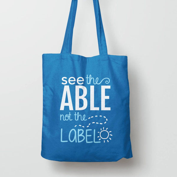 See the Able Not the Label Tote Bag, Tote Bag Navy Blue by BootsTees