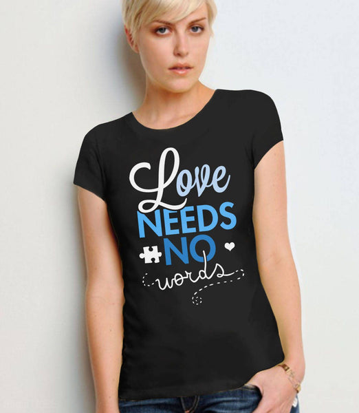 Autism Tshirt for Women | Love Needs No Words Shirt, Black Unisex XS by BootsTees