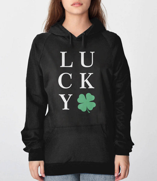 Lucky Sweatshirt, Black Unisex Hoodie S by BootsTees