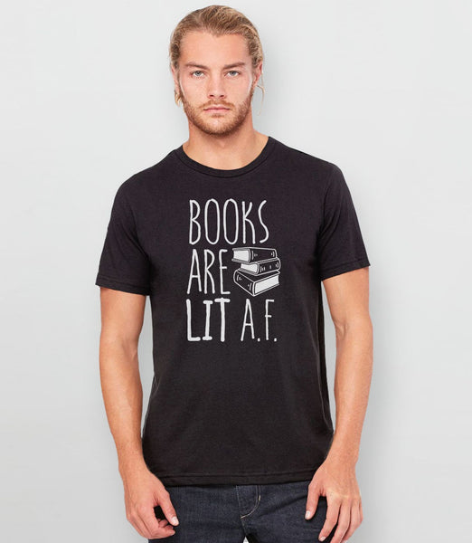 Lit AF Funny Reading Shirt | Womens Graphic Tee with Saying, Black Unisex XS by BootsTees