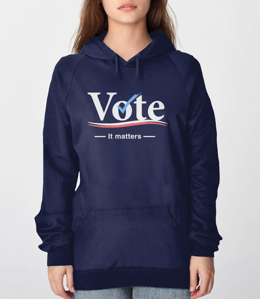 Vote Sweatshirt or Hoodie, Navy Blue Unisex Hoodie S by BootsTees