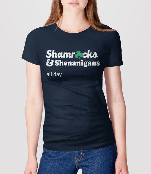 Shamrocks and Shenanigans Shirt | Women St Patrick Day Shirt, Navy Blue Unisex XS by BootsTees