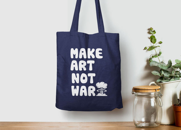 Make Art Not War Tote Bag for Artists, Tote Bag Navy Blue by BootsTees