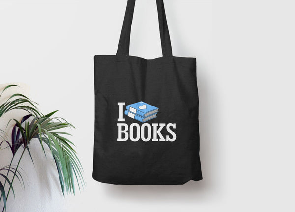 I Love Books Tote Bag, Tote Bag Black by BootsTees