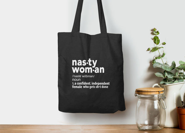 Nasty Woman Tote Bag | Women Gift for Feminist, Tote Bag Navy Blue by BootsTees