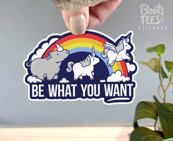 Be What You Want Rhino Unicorn Sticker