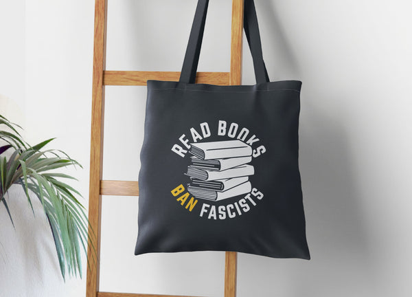 Read Books Ban Fascists Tote Bag, Tote Bag Navy Blue by BootsTees