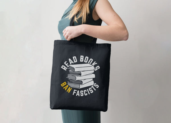 Read Books Ban Fascists Tote Bag, Tote Bag Navy Blue by BootsTees