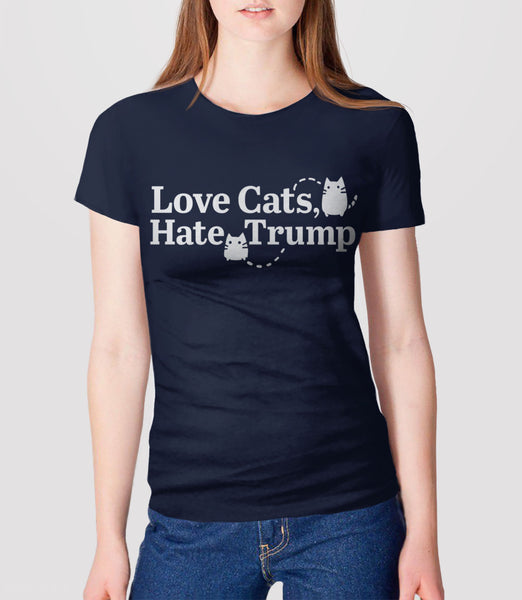 Love Cats Hate Trump Shirt, Black Unisex XS by BootsTees