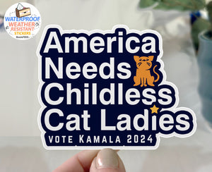 America Needs Childless Cat Ladies Sticker, One (1) Sticker by BootsTees