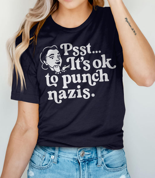 It's Ok to Punch Nazis Shirt, Navy Blue Unisex XS by BootsTees