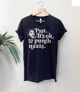 It's Ok to Punch Nazis Shirt, Navy Blue Unisex XS by BootsTees