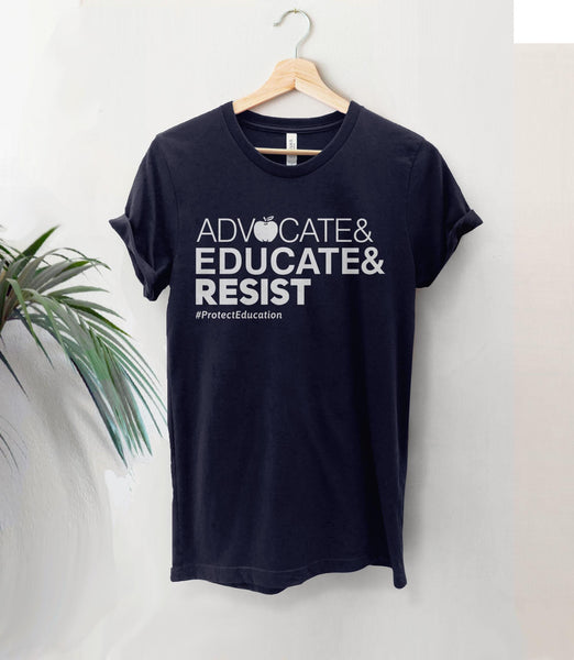 Advocate Educate Resist Shirt for Teacher, Black Unisex XS by BootsTees