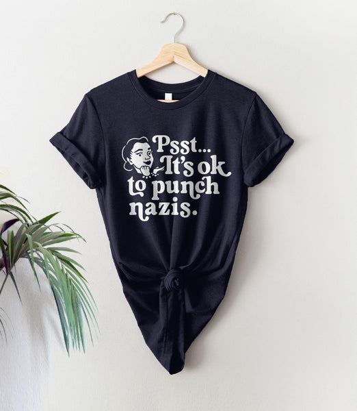 It's Ok to Punch Nazis Shirt, Navy Blue Unisex XS by BootsTees
