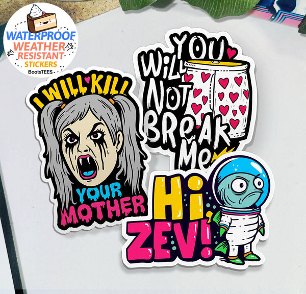 Dungeon Crawler Carl Sticker Pack: DCC sticker set with Hi Zev, Samantha, and You Will Not Break Me