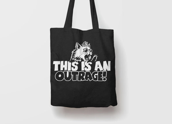 This is an Outrage Tote Bag with Princess Donut Dungeon Crawler Carl Quote