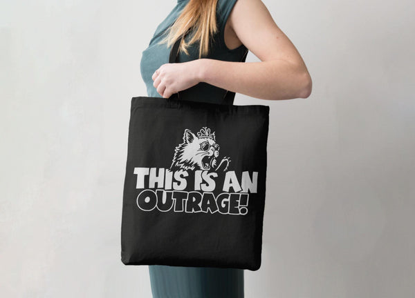 This is an Outrage Tote Bag with Princess Donut Dungeon Crawler Carl Quote