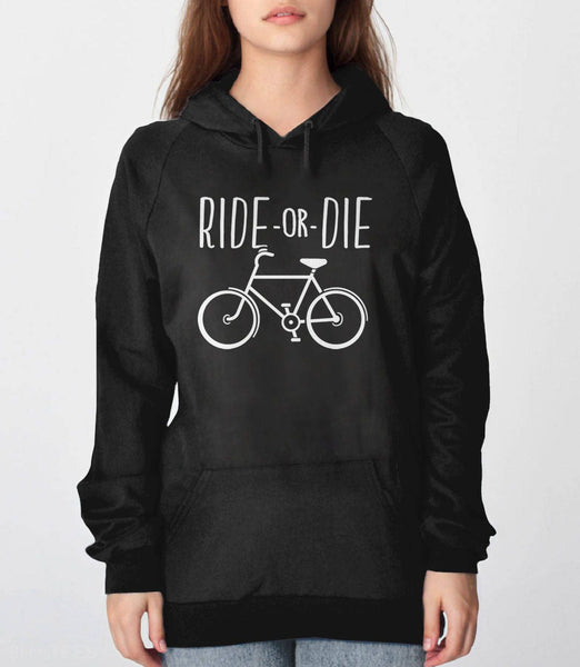 Ride or Die Cycling Sweatshirt, Black Unisex Hoodie S by BootsTees