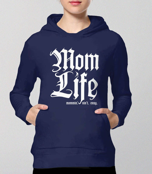 Mom Life Sweatshirt: Mommin Aint Easy | Funny Gift for Mom Hoodie, Black Unisex Hoodie S by BootsTees