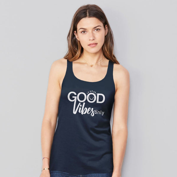 Good Vibes Only Tank Top, Navy Blue Unisex Tank S by BootsTees