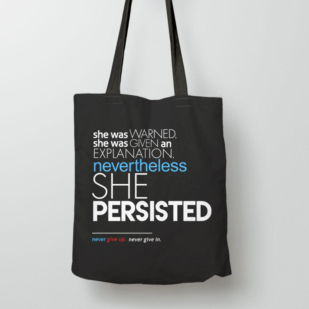 Nevertheless She Persisted Tote Bag | Feminist Bag, Tote Bag Black by BootsTees