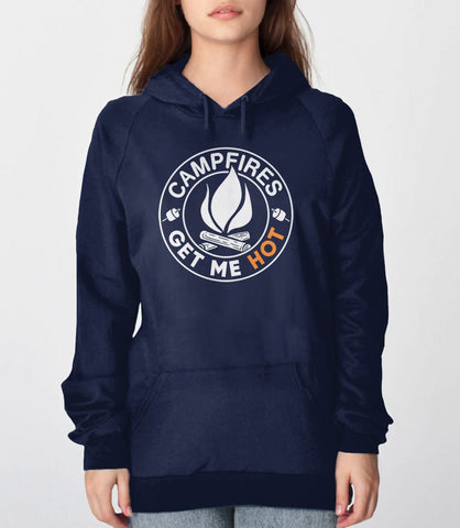 Campfires Get Me Hot" Fall Sweatshirt, Navy Blue Unisex Hoodie S by BootsTees