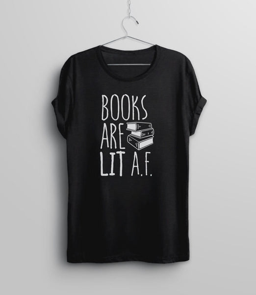 Lit AF Funny Reading Shirt | Womens Graphic Tee with Saying, Black Unisex XS by BootsTees