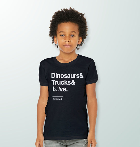 Dinosaurs and Trucks and Love | Valentines Day Shirt Toddler Boy, Red Short Sleeve Toddler 2T by BootsTees