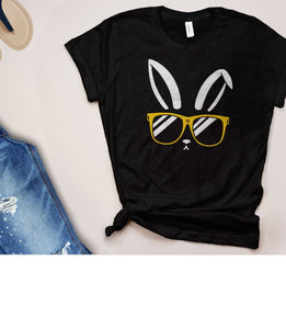 Easter T Shirt for Adults or Kids | Rabbit face shirt with bunny in sunglasses, Black Unisex S by BootsTees