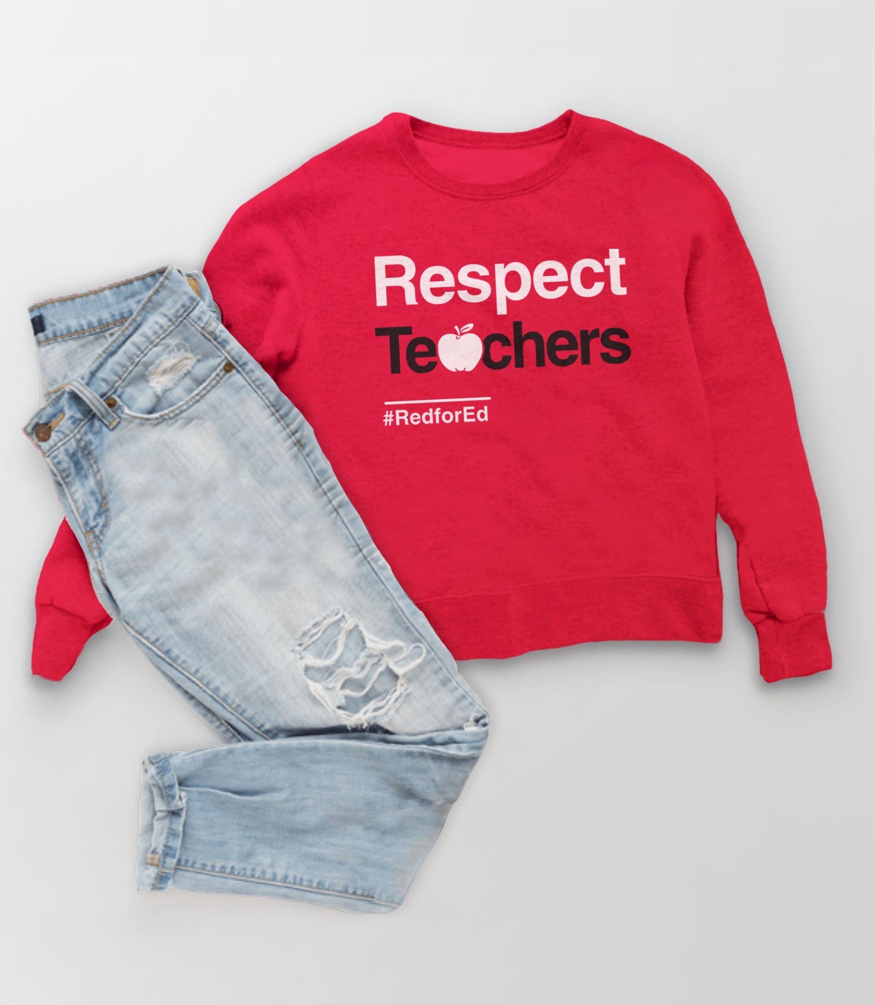 Respect Teachers Sweatshirt or Hoodie | Red for Ed Sweater for Men or Women, Red Unisex Hoodie S by BootsTees
