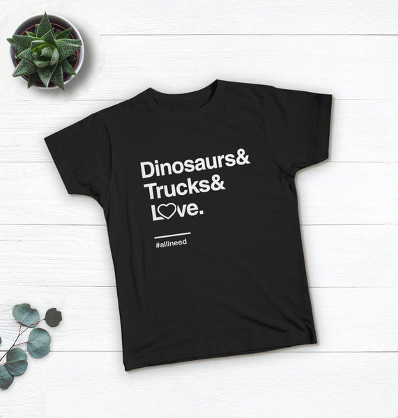 Dinosaurs and Trucks and Love | Valentines Day Shirt Toddler Boy, Red Short Sleeve Toddler 2T by BootsTees