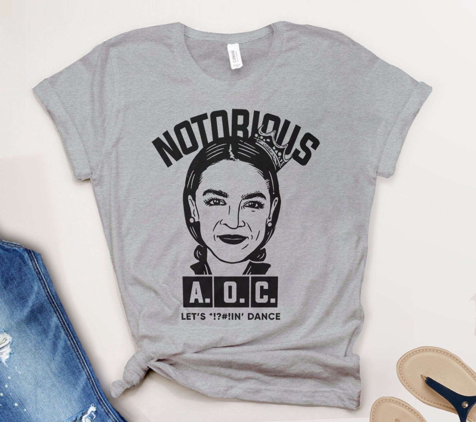 Alexandria Ocasio-Cortez Shirt | Notorious AOC Tshirt, Heather Grey Unisex S by BootsTees