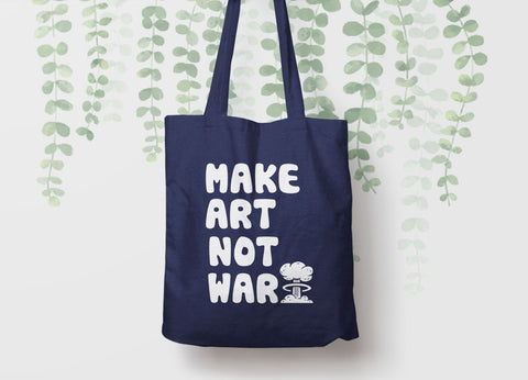 Make Art Not War Tote Bag for Artists, Tote Bag Navy Blue by BootsTees