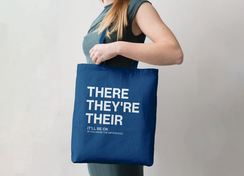 There They're Their Grammar Tote Bag, Tote Bag Royal Blue by BootsTees