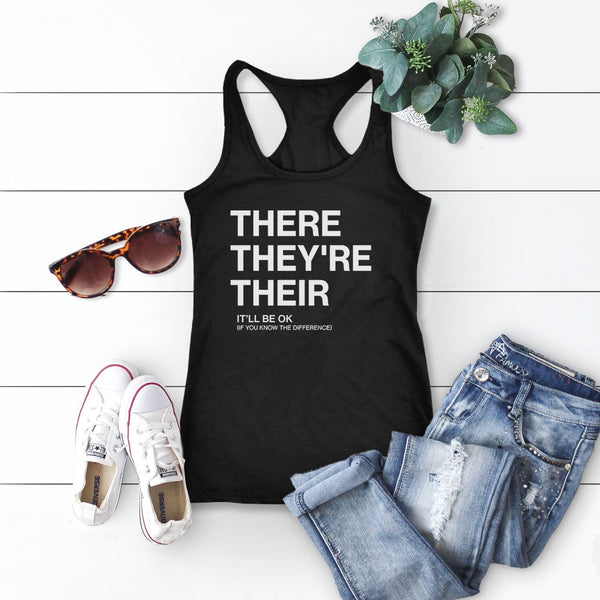 There They're Their Grammar Tank Top, Black Unisex Tank S by BootsTees