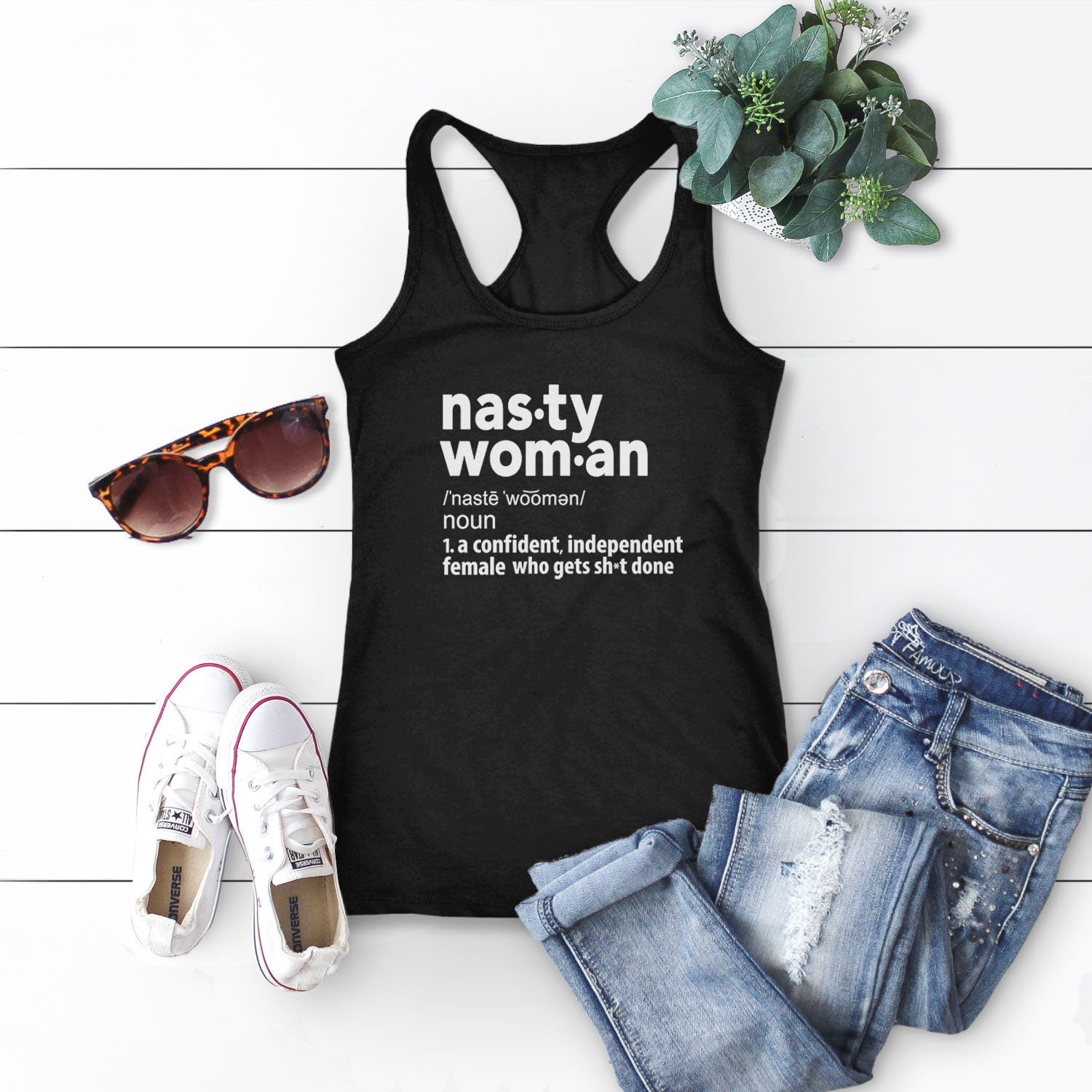 Feminist Tank Top, Black Womens Racerback S by BootsTees