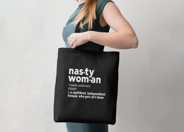 Nasty Woman Tote Bag | Women Gift for Feminist, Tote Bag Navy Blue by BootsTees