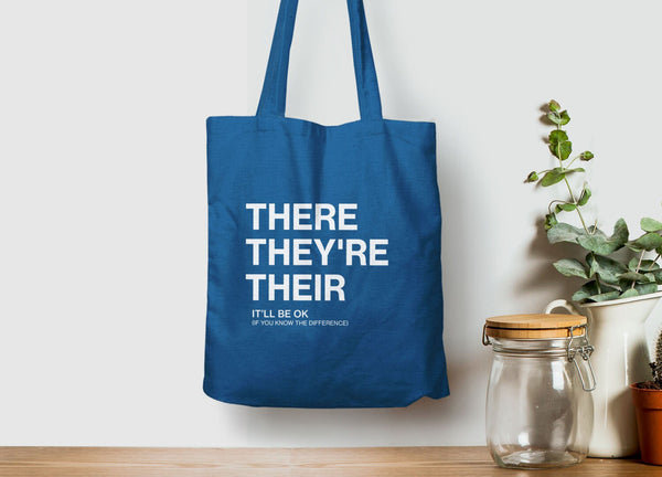 There They're Their Grammar Tote Bag, Tote Bag Royal Blue by BootsTees