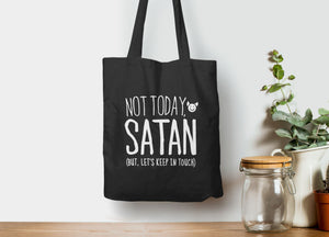 Not Today Satan (But Let's Keep in Touch) Atheist Tote Bag, Tote Bag Black by BootsTees