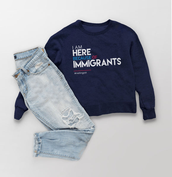 Immigration Sweatshirt, Black Crew Sweatshirt S by BootsTees