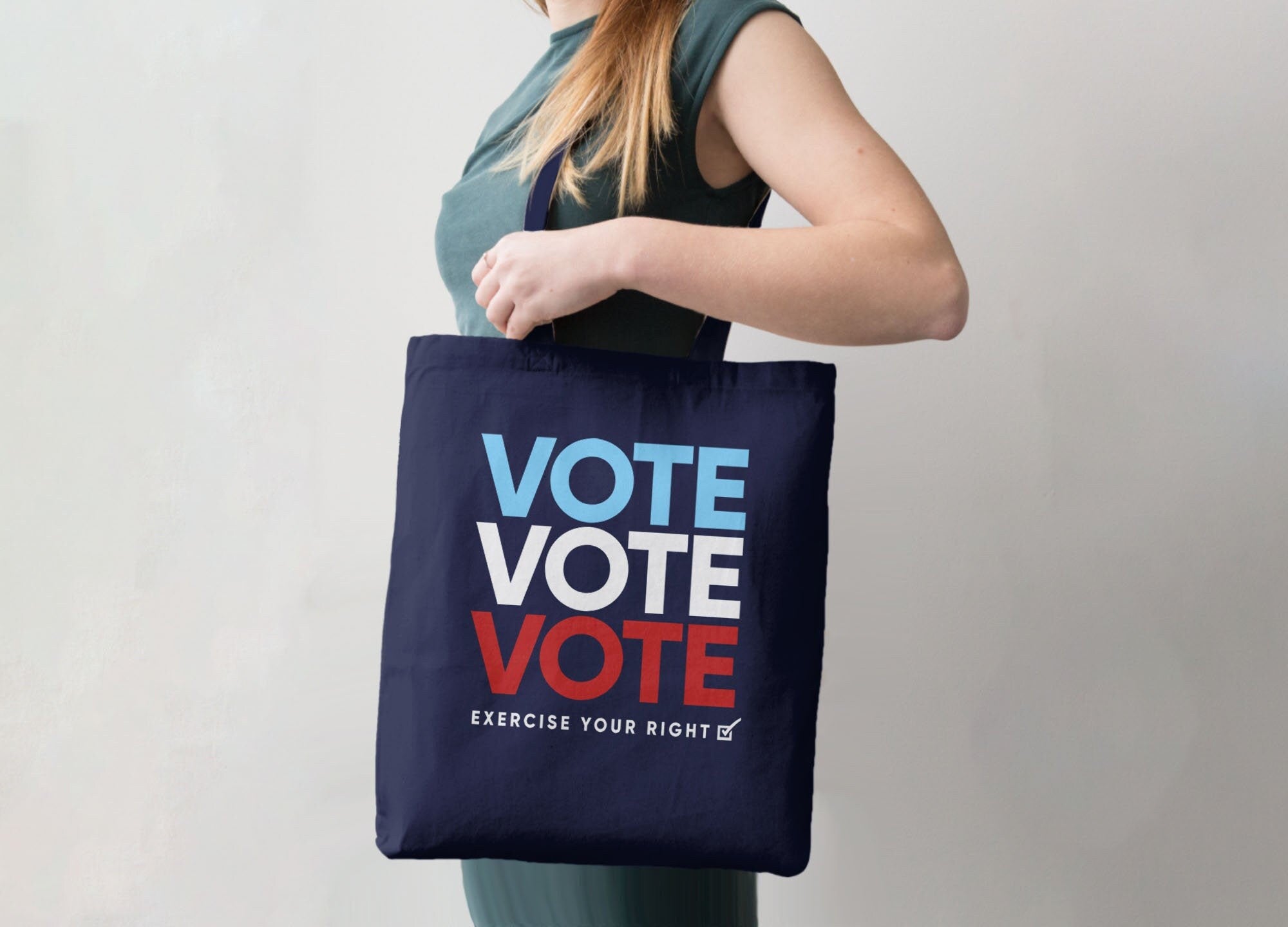 Vote Tote Bag for Women | 2021 Election Item, Tote Bag Navy Blue by BootsTees