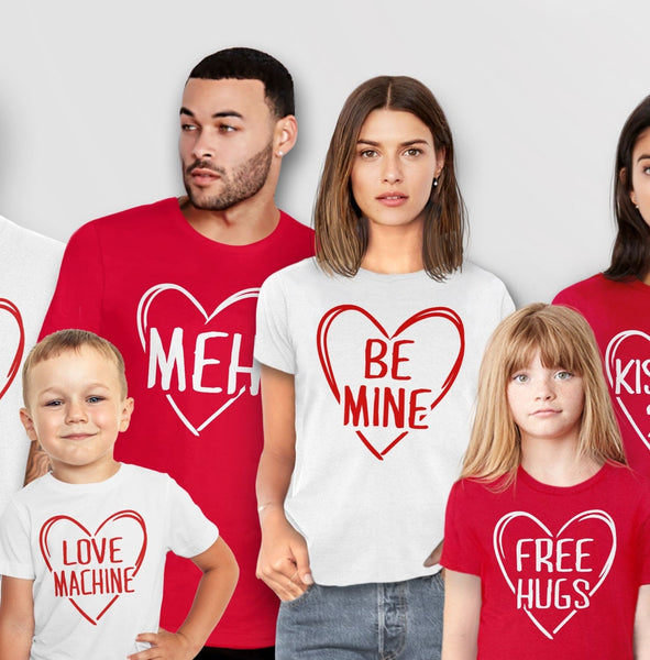 Matching Valentines Day Shirts for family, Be Mine (White Tee) Unisex XS by BootsTees