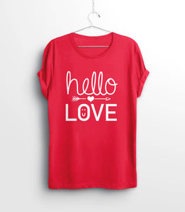 Hello Love Shirt for Women, Red Unisex XS by BootsTees