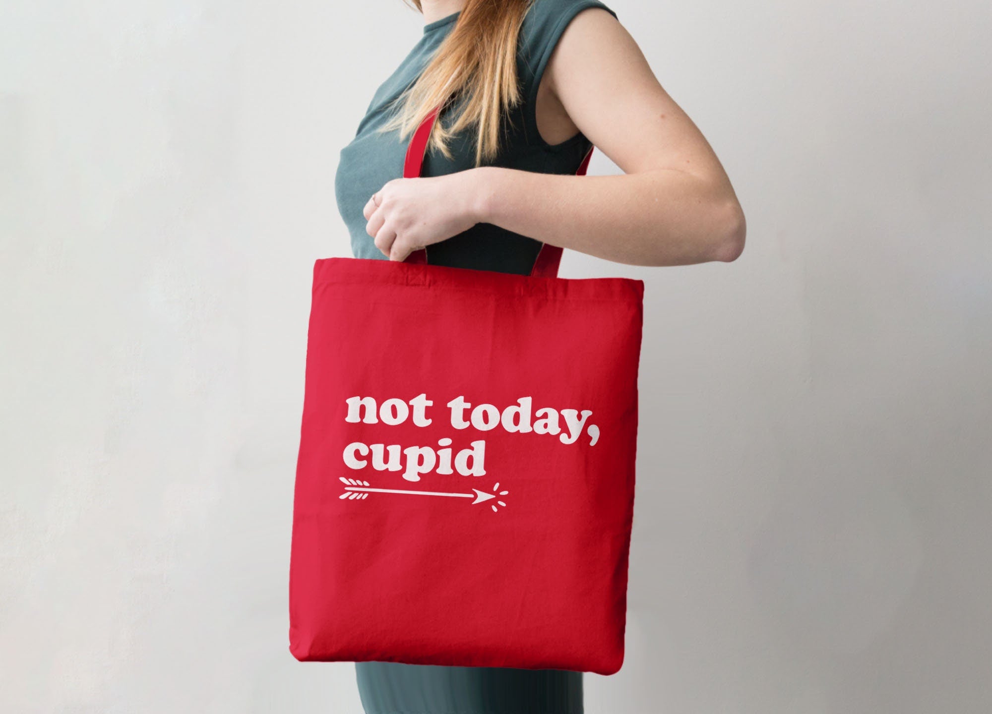 Not Today Cupid Tote Bag, Tote Bag Red by BootsTees