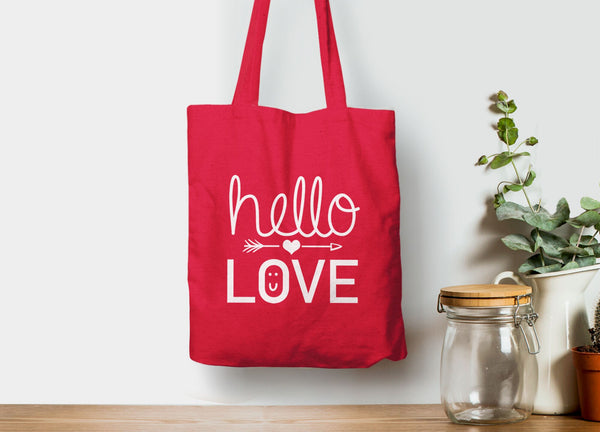 Hello Love Tote Bag, Tote Bag Red by BootsTees