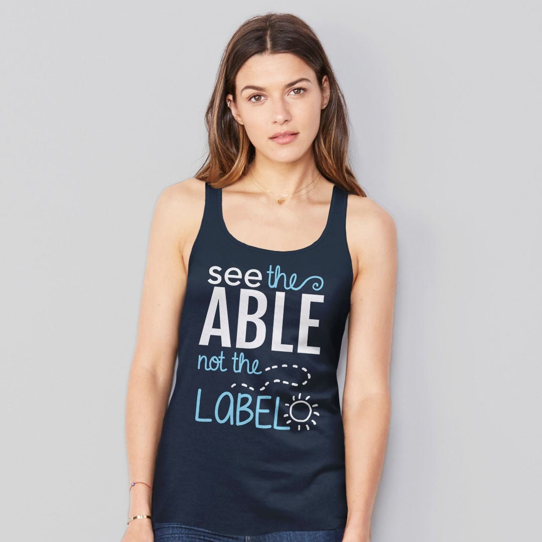 See the Able Not the Label Tank Top, Navy Blue Unisex Tank S by BootsTees