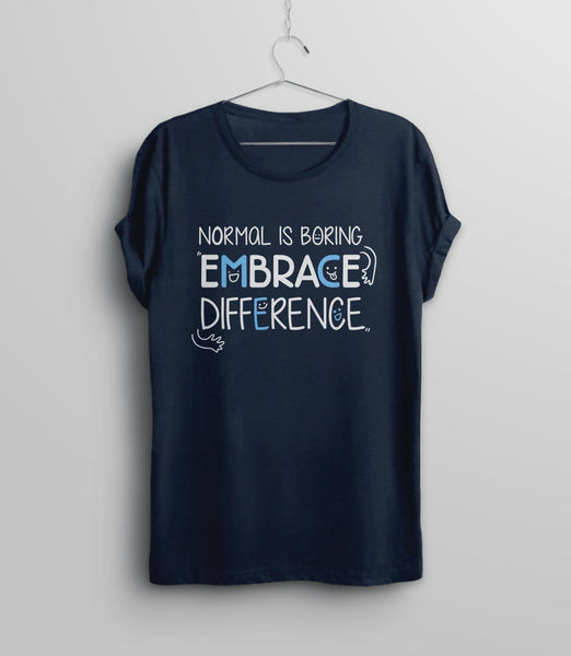 Cute Autism Shirt | Women Embrace Difference T Shirt, Navy Blue Unisex XS by BootsTees
