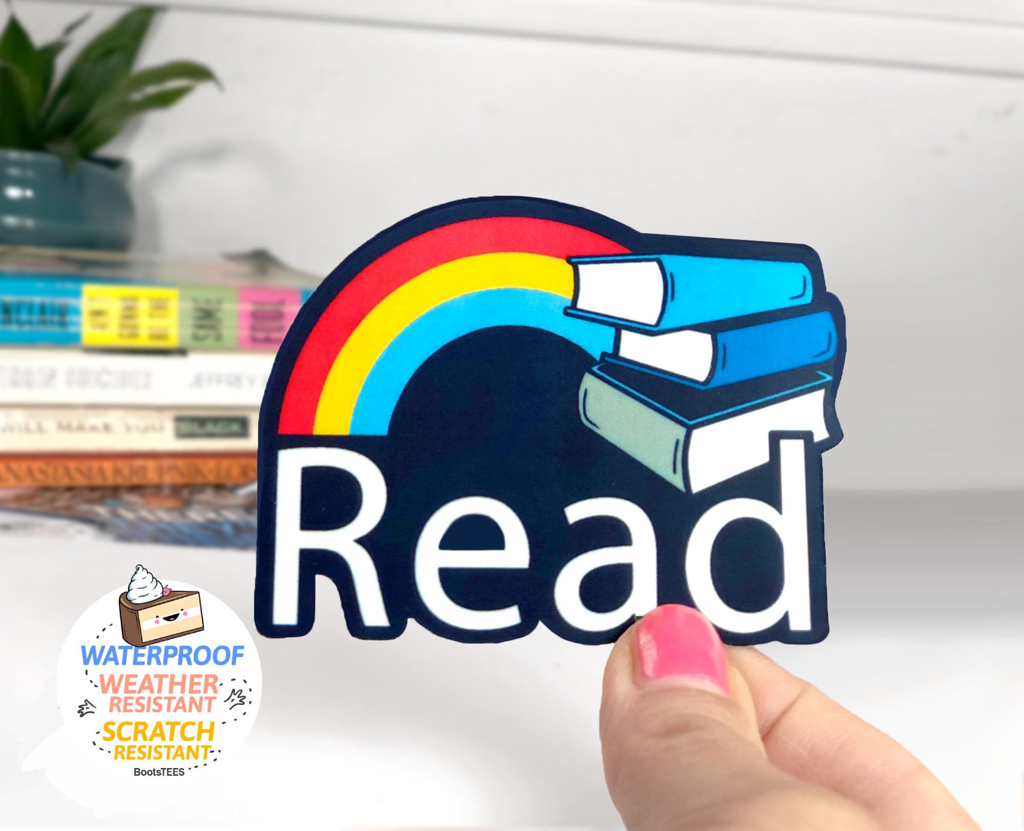 Cute Reading Sticker with Rainbow