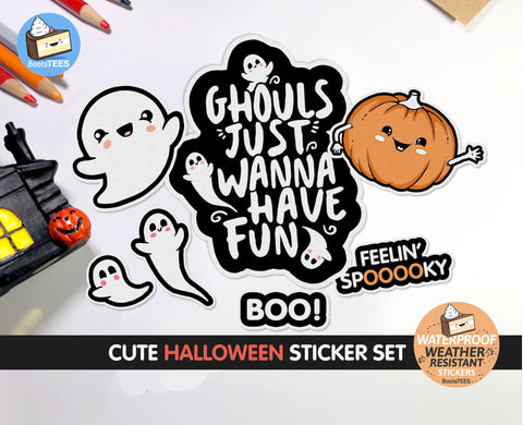 Cute Ghost and Pumpkin Halloween Sticker Set (7 Stickers)