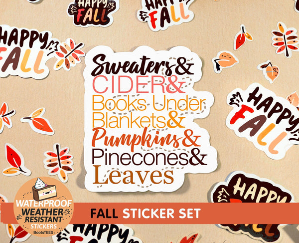 Fall Sticker Pack for hydroflask or laptop, by BootsTees